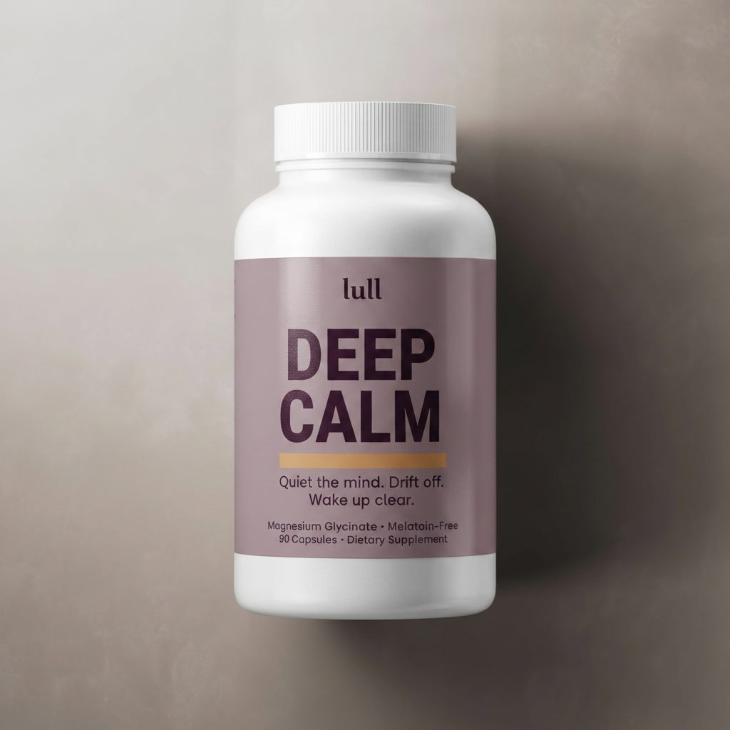 Lull Deep Calm bottle: magnesium glycinate, melatonin-free, 275 mg elemental, 90 capsules